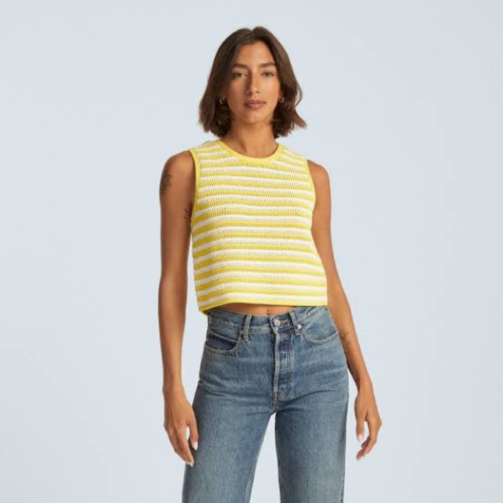 Everlane Yellow and White Ribbed Crop Tank Top